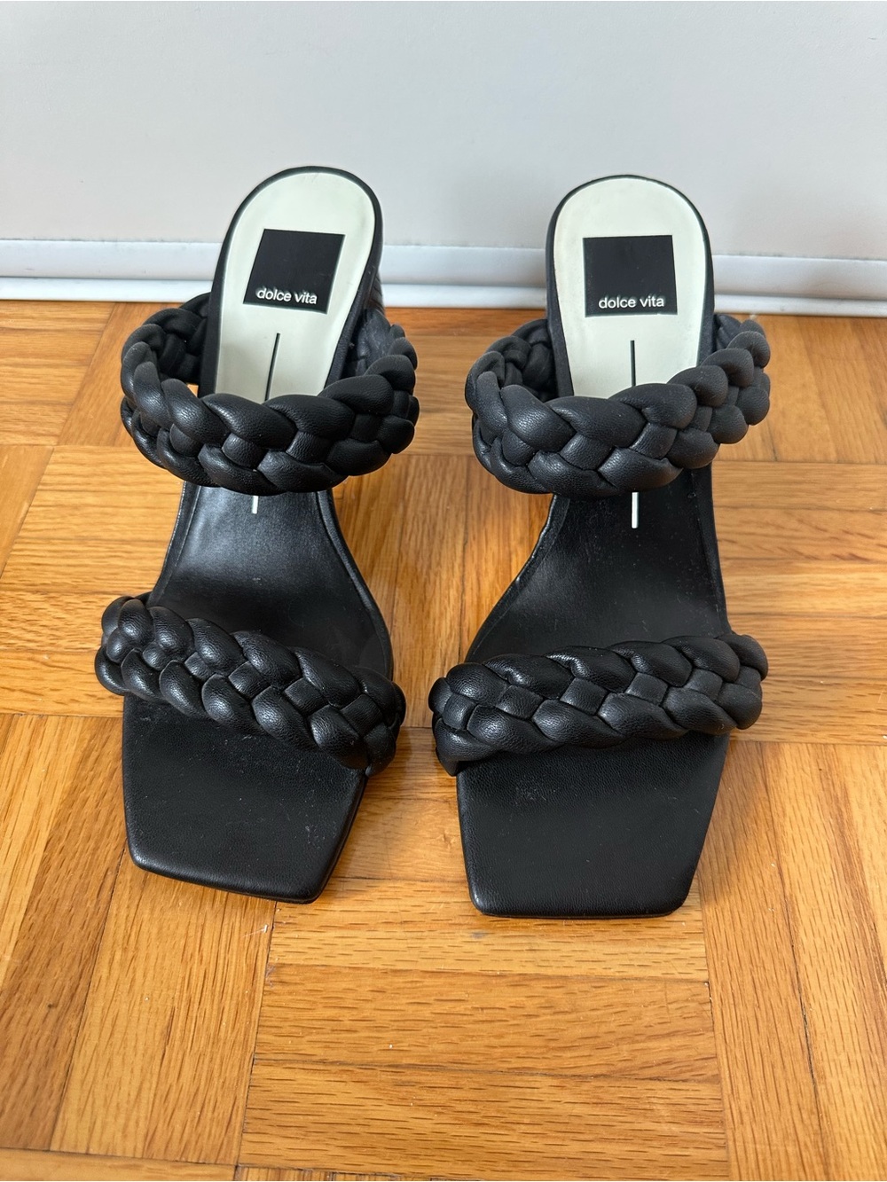 Dolce Vita Black Braided Double-Strap Heeled Sandals